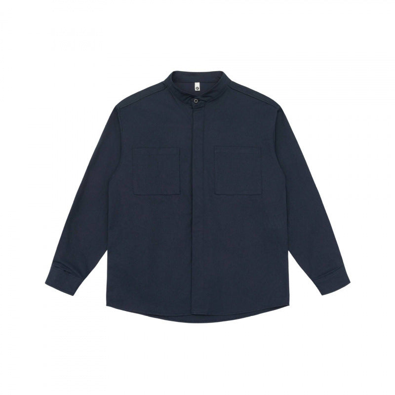 Unisex Oversized Shirt Jacket with Stand-up Collar, Concealed Button Placket and Patch Chest Pockets Mune Fashion