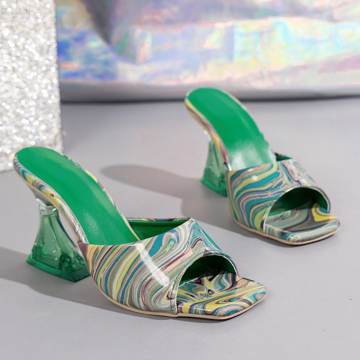 Ladies nan elegant mules with sculptural funnel heel, open toe area and padded comfort footbed Mune Fashion