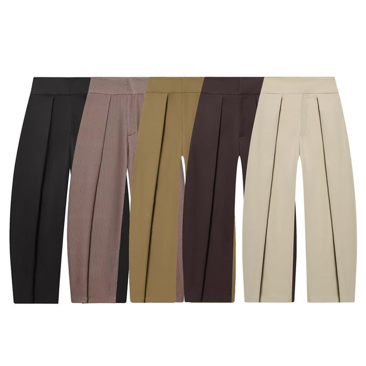 Women's Wide Pleated Jersey Pants with High Waist and Crease Mune Fashion