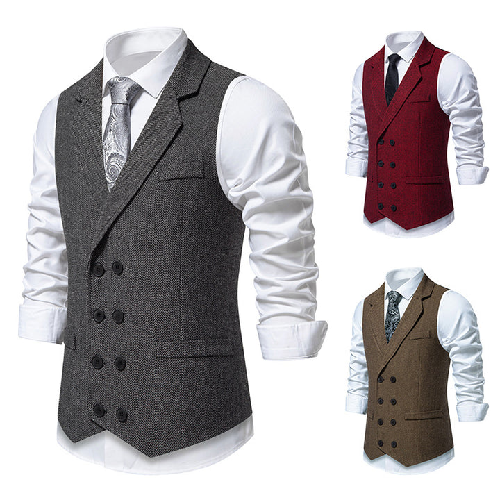 Men's double-breasted herringbone vest with lapel collar and flap pockets Mune Fashion