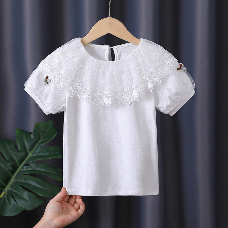 Girls T-Shirt with elegant lace trim Mune Fashion