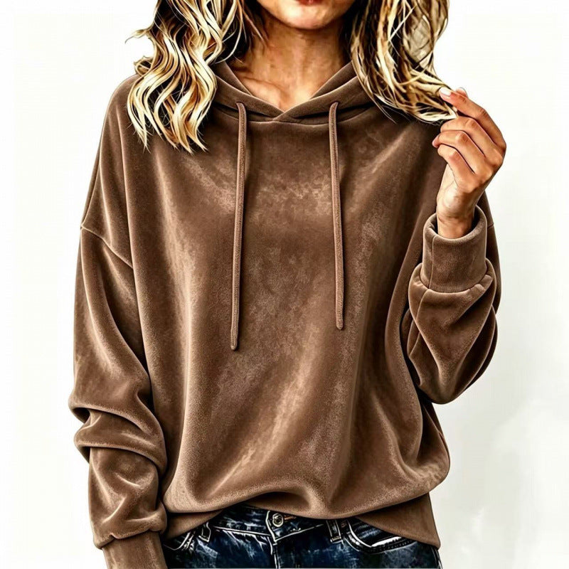 Ladies Velour Oversize Hoodie with Raglan Sleeves Mune Fashion