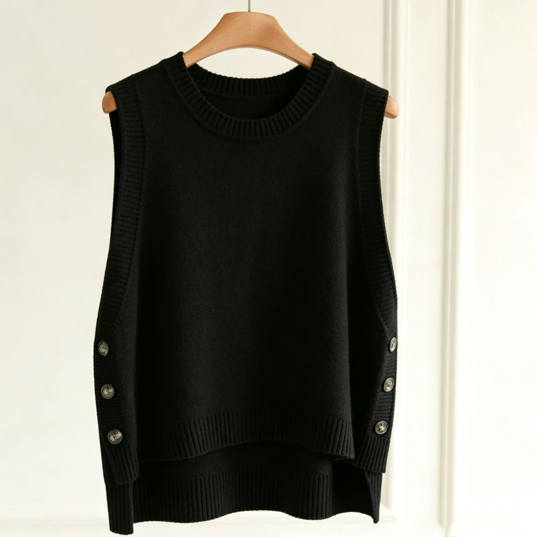 Women's knitted vest with side button plackets and round neck Mune Fashion