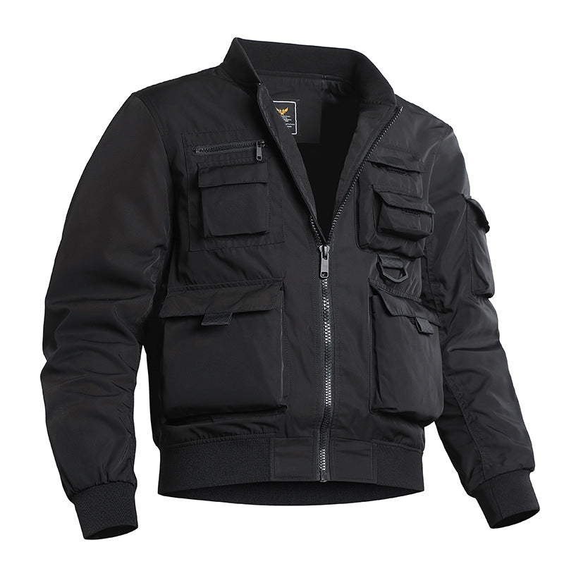 Men's Tactical Multi-Pocket Bomber Jacket with Zipper and Elastic Hem Mune Fashion