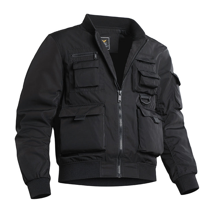 Men's Tactical Multi-Pocket Bomber Jacket with Zipper and Elastic Hem Mune Fashion