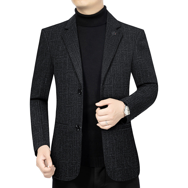 Men's Tailored Blazer made of Wool Blend with Fine Geometric Textured Pattern and Notched Lapel Mune Fashion
