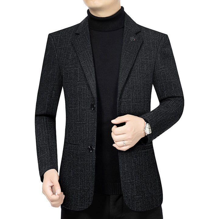 Men's Tailored Blazer made of Wool Blend with Fine Geometric Textured Pattern and Notched Lapel Mune Fashion