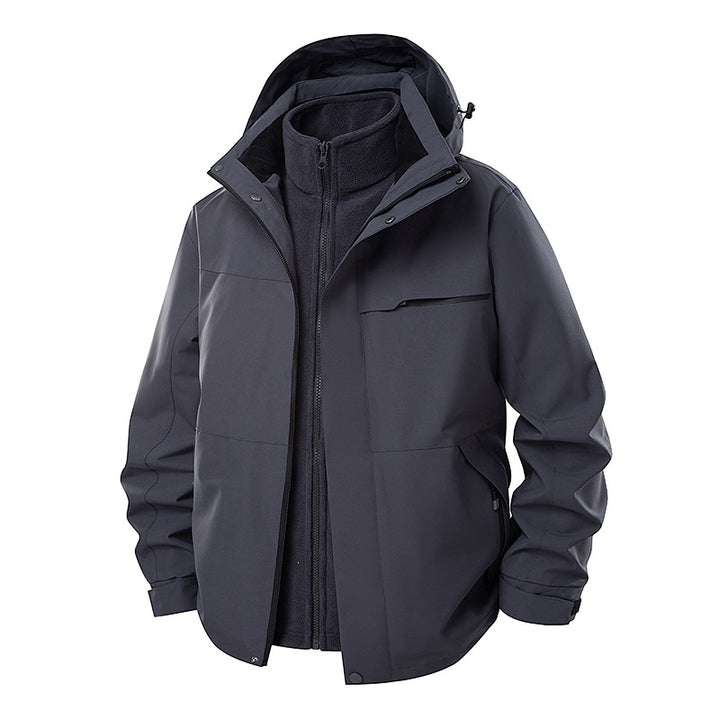 Men's two-layer functional transitional jacket with removable fleece inner jacket, hood & water-repellent shell Mune Fashion