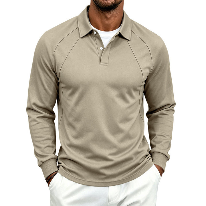 Men's long sleeve polo made of fine cotton blend with raglan seams and ribbed cuffs Mune Fashion