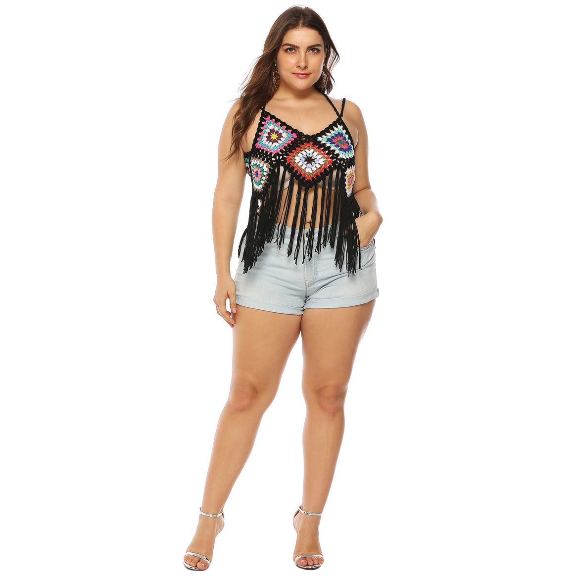 Women's crochet crop top with colorful fringe design Mune Fashion