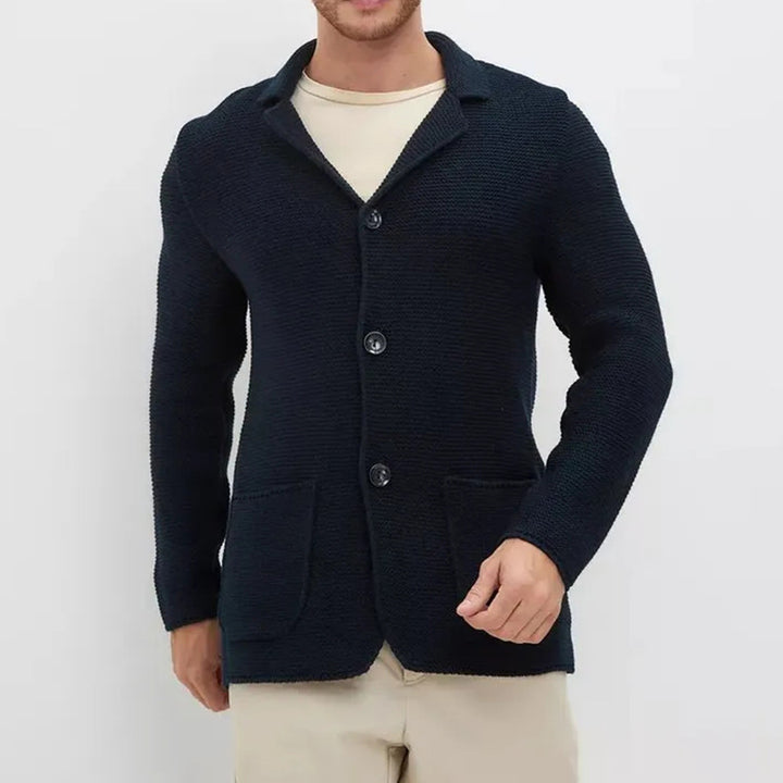 Men's chunky knit cardigan with shawl collar and patch pockets Mune Fashion