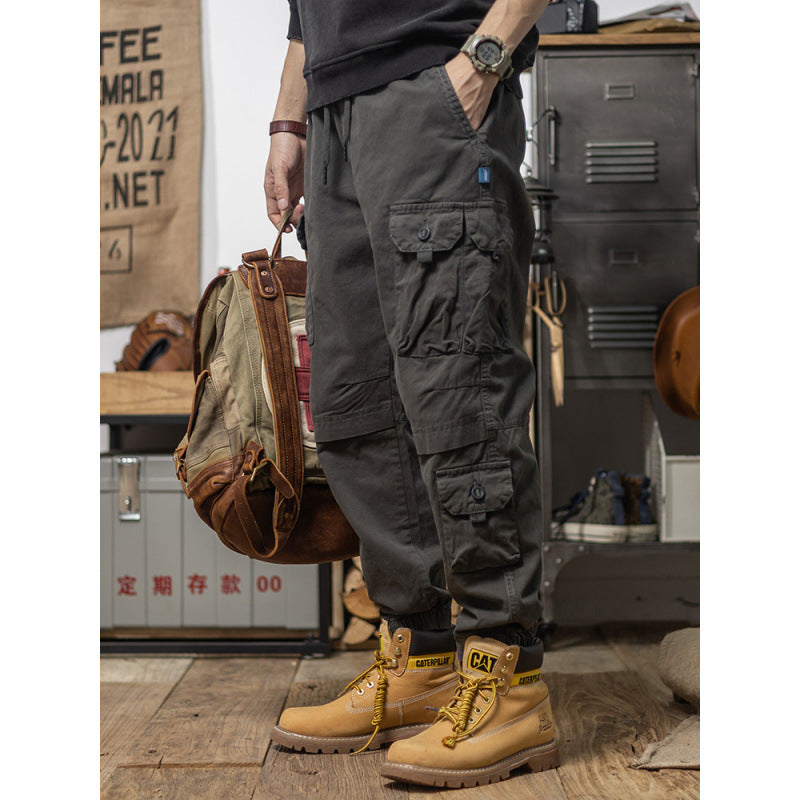 Men's Utility Cargo Pants with Drawstring, Elastic Hem and Multiple Pockets Mune Fashion