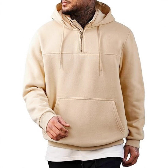 Men's hooded pullover with half zipper, kangaroo pocket and ribbed cuffs Mune Fashion