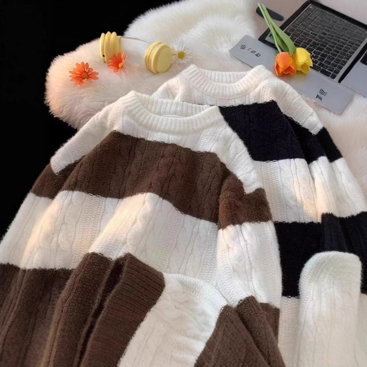 Women's Casual Knit Sweater with Cable Pattern Mune Fashion