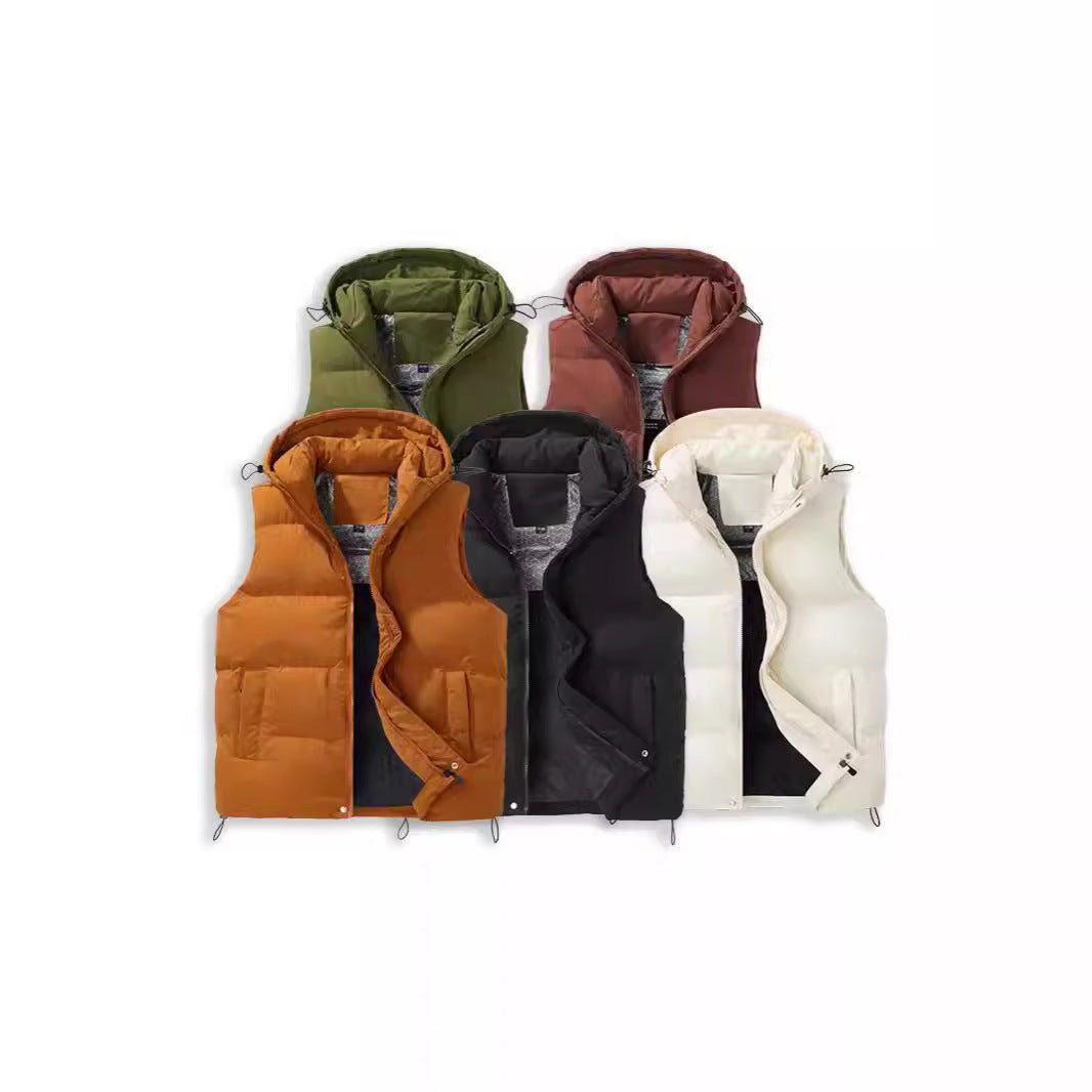 Unisex Padded Hooded Vest with Thermal Insulation and Drawstring Mune Fashion