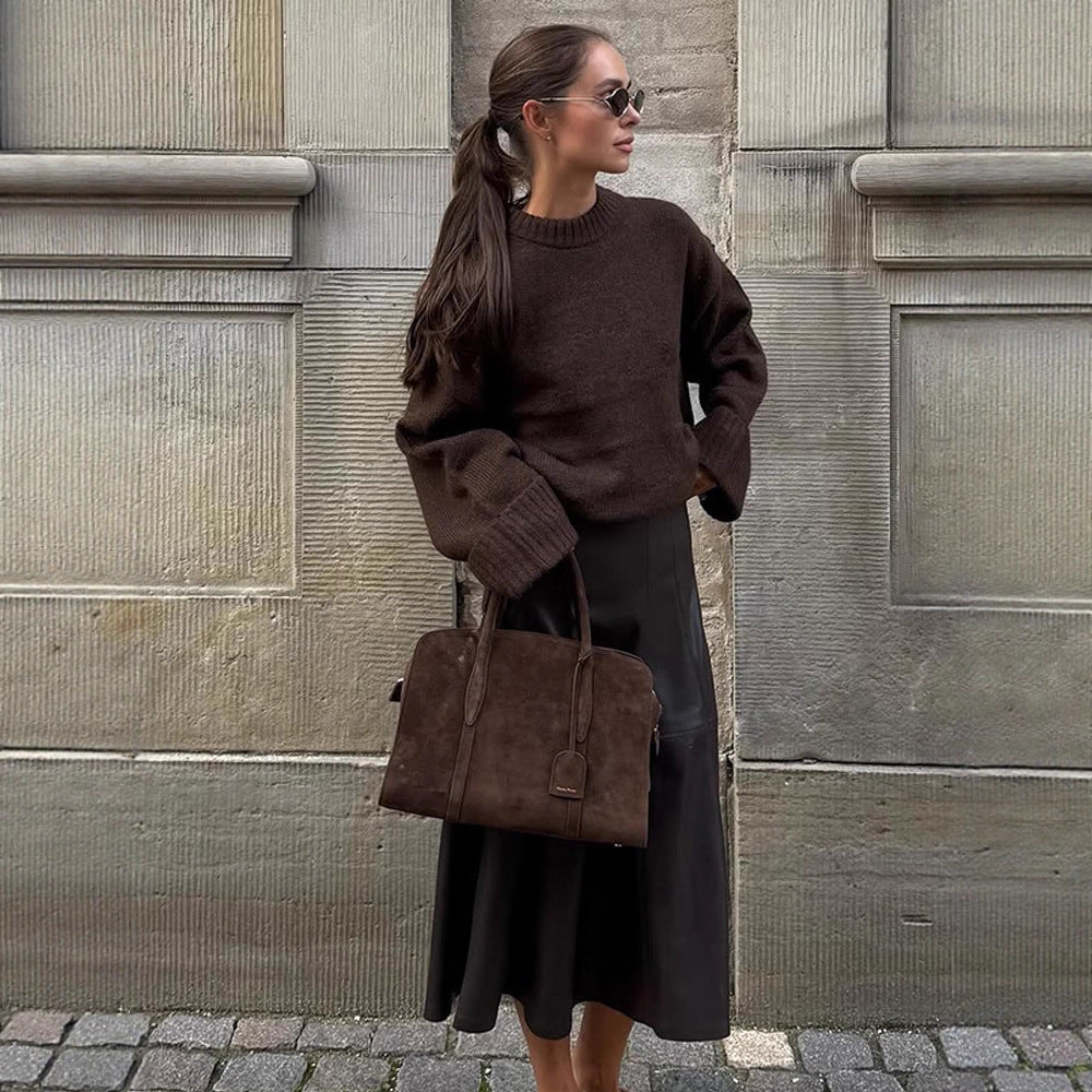 Women's oversized knit sweater with wide ribbed hem and trumpet sleeves Mune Fashion
