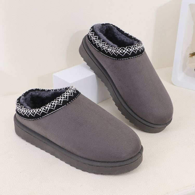Women's non-padded cozy slippers with embroidered sheep edge, soft faux fur lining and patterned anti-slip sole Mune Fashion