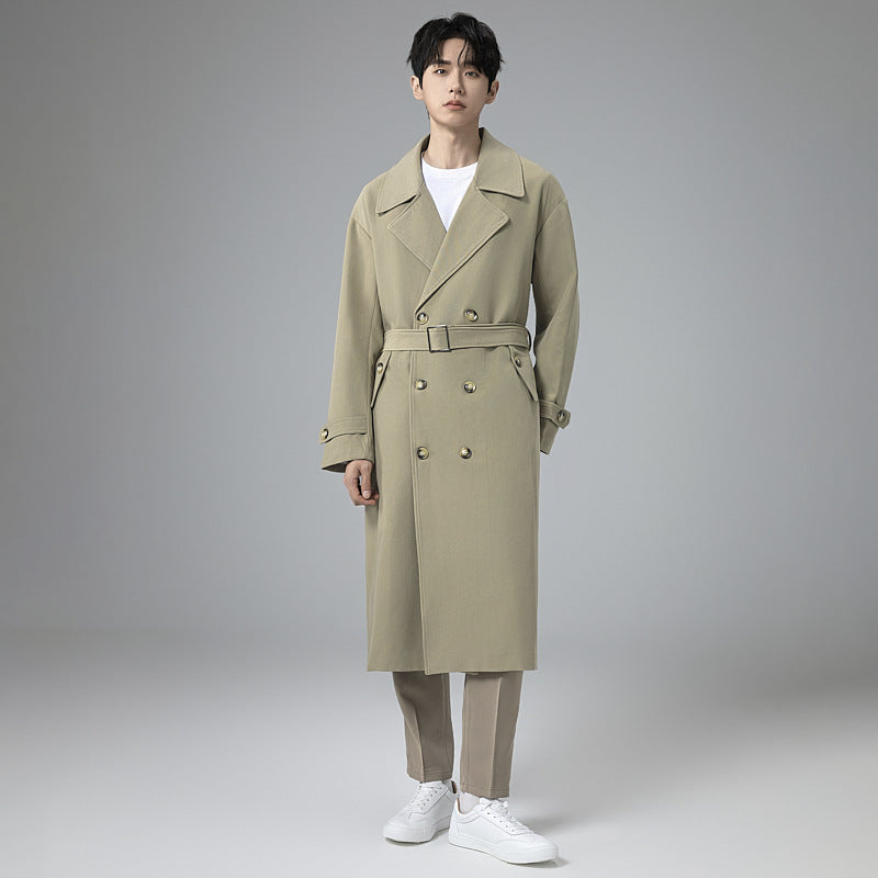 Men's Maxi-Length Trench Coat with Shaping Belt and Minimalist Silhouette Mune Fashion