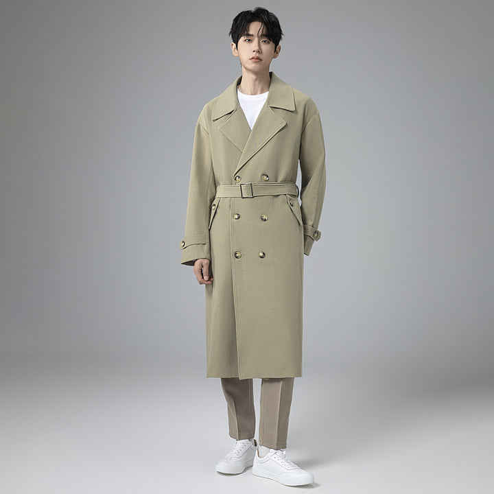 Men's Maxi-Length Trench Coat with Shaping Belt and Minimalist Silhouette Mune Fashion
