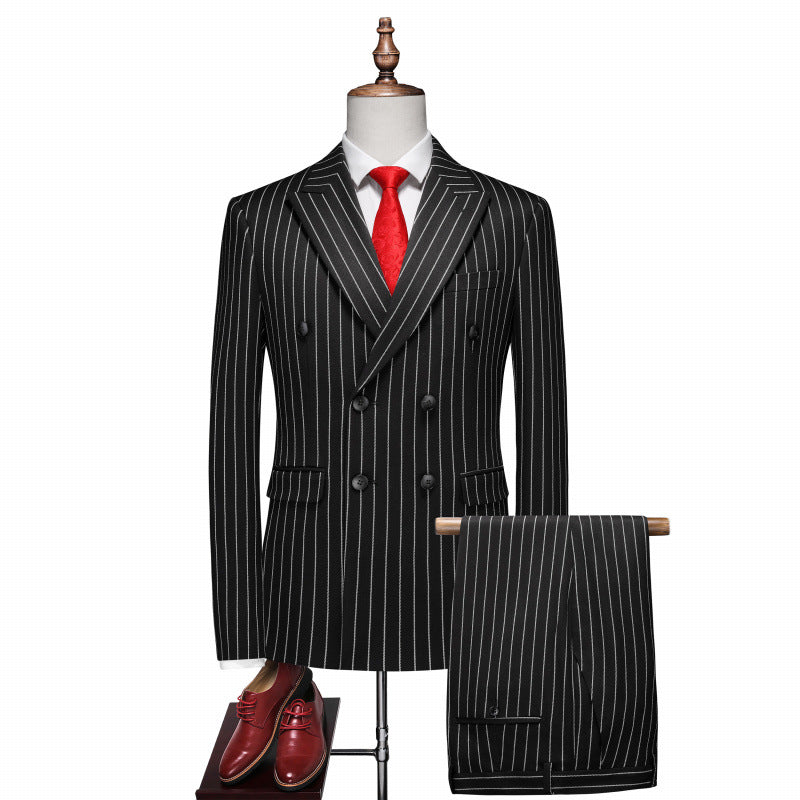 Men's double-breasted pinstripe suit with slim fit blazer and pleated trousers Mune Fashion