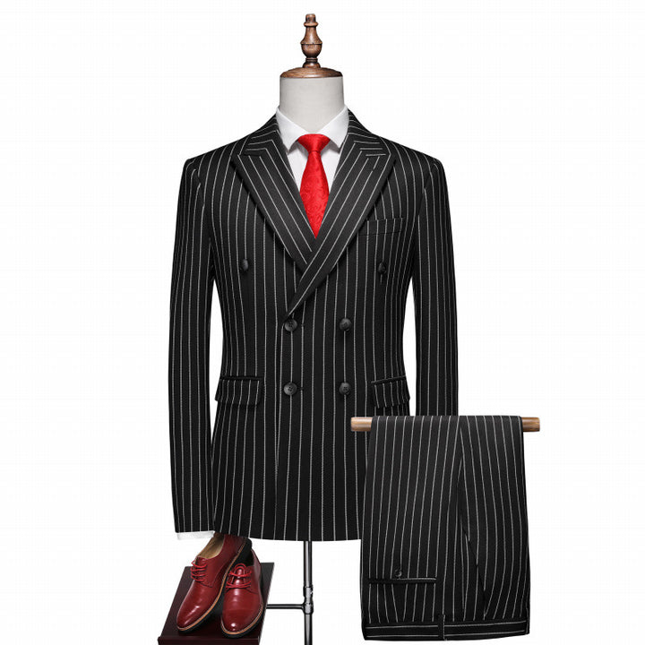 Men's double-breasted pinstripe suit with slim fit blazer and pleated trousers Mune Fashion