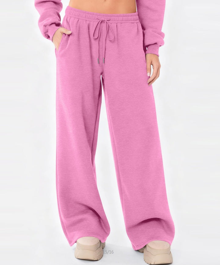 Women's wide lounge pants with high comfort waistband, elastic drawstring and side slant pockets Mune Fashion
