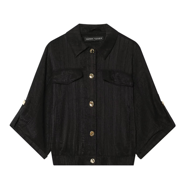 Women's boxy overshirt jacket waist short with 3/4 sleeves and gold buttons Mune Fashion