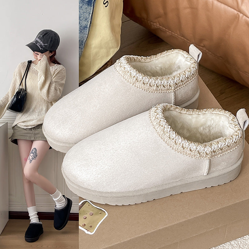 Ladies Lined Slip-On Bootie-Style Slippers with Faux Fur Lining and Decorative Trim Mune Fashion
