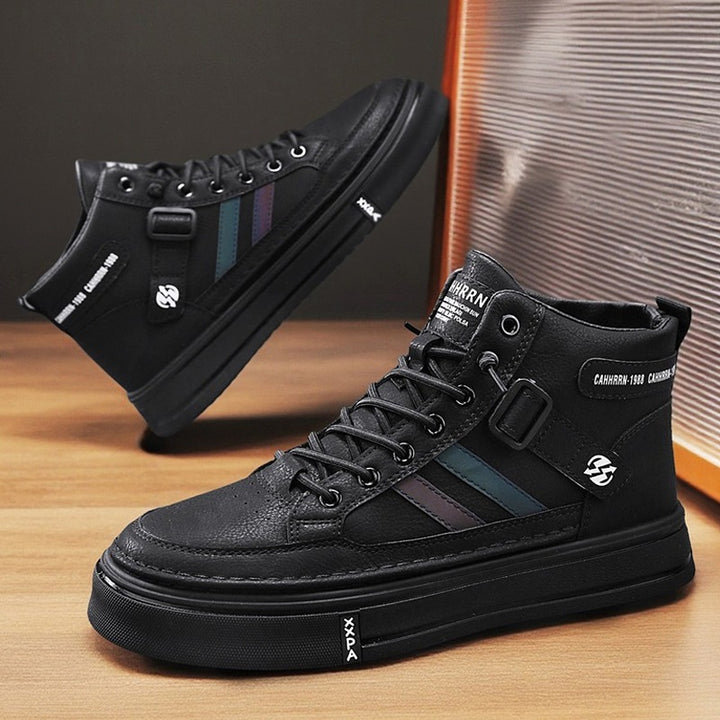 Unisex Mid-Top Street Sneaker with reinforced cup sole, decorative strap, and padded ankle collar Mune Fashion