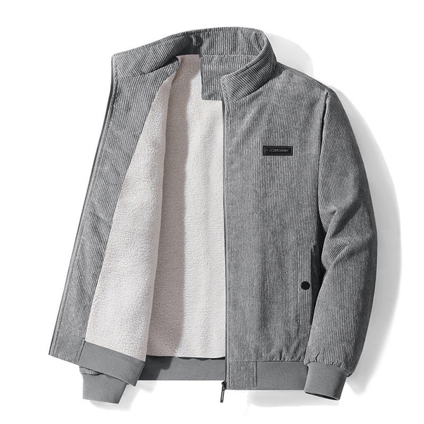 Men's unlined cord jacket in bomber style with teddy fleece lining and elastic ribbed cuffs.