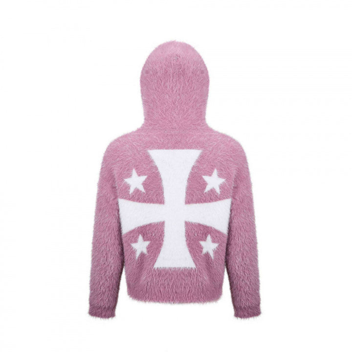Unisex Fluffy Hoodie with Unicorn Motif and Continuous Zipper Mune Fashion