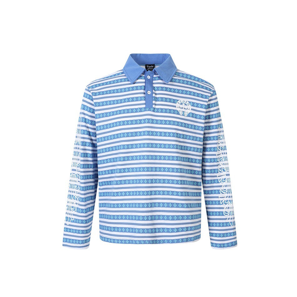 Unisex Long Sleeve Polo Shirt with Jacquard Stripe Pattern, Ribbed Collar and Logo Embroidery Mune Fashion