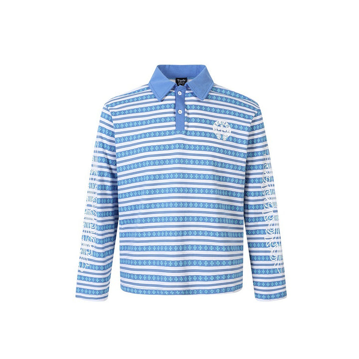 Unisex Long Sleeve Polo Shirt with Jacquard Stripe Pattern, Ribbed Collar and Logo Embroidery Mune Fashion