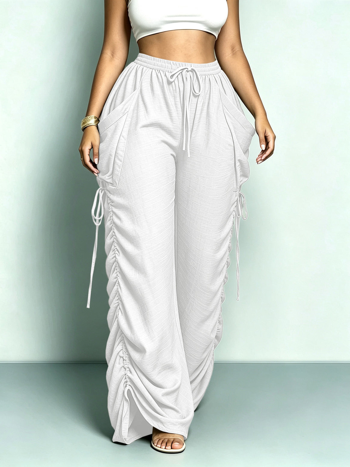 Women's wide Relax Harem pants with side gathering and large pockets Mune Fashion