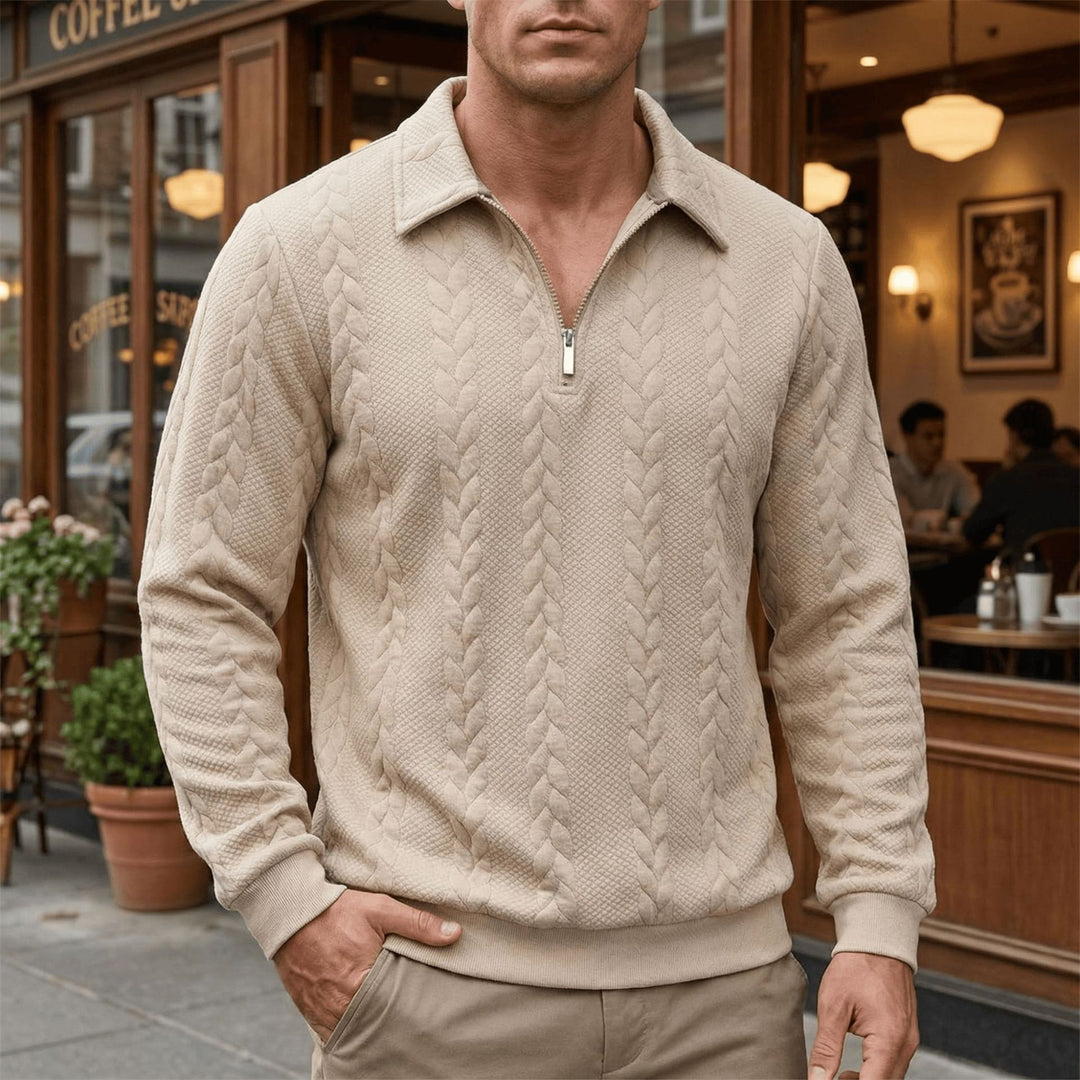 Men's structured half-zip pullover with turtle neck, fine cable pattern and elastic cuffs Mune Fashion