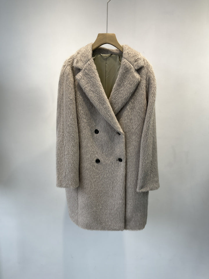 Women Luxury Double Breasted Textured Coat Mune Fashion