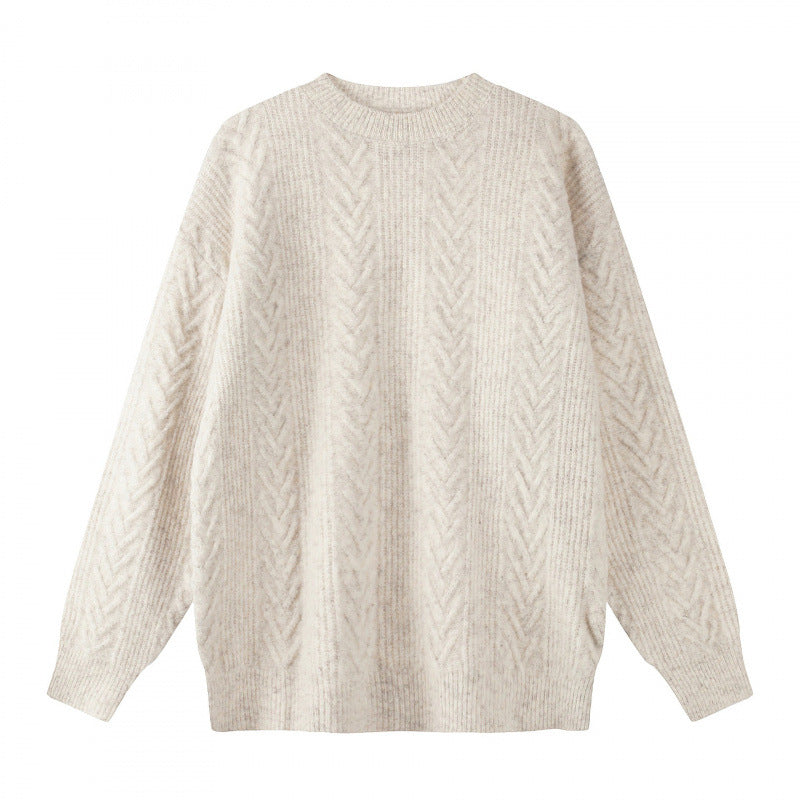 Unisex Oversized Chunky Knit Sweater with Herringbone Pattern and Round Neck Mune Fashion