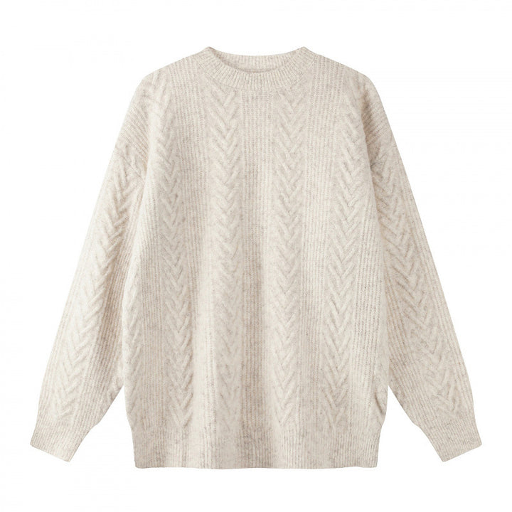 Unisex Oversized Chunky Knit Sweater with Herringbone Pattern and Round Neck Mune Fashion
