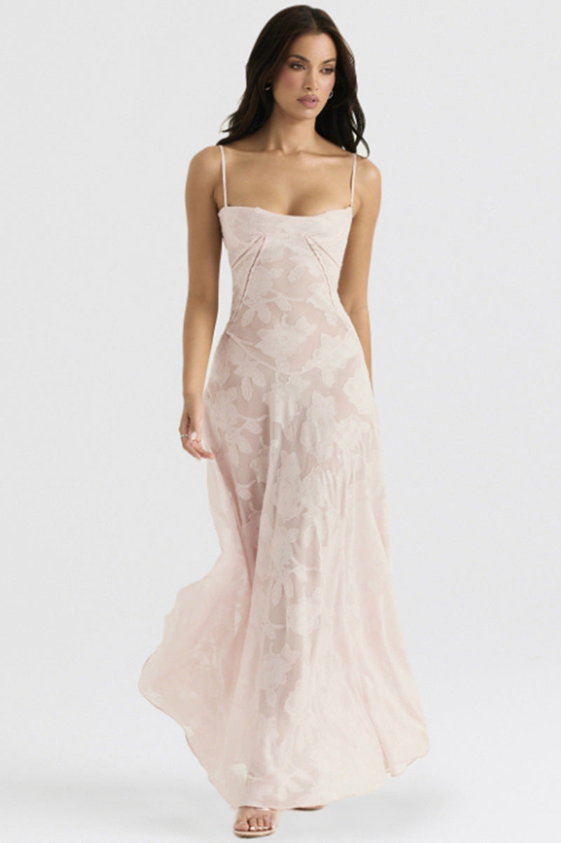 Women's figure-hugging maxi dress with bodice construction and spaghetti straps Mune Fashion
