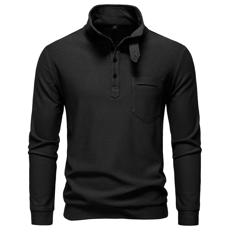 Men's Textured Waffle Knit Henley Shirt with High Collar, Button Placket and Chest Pocket Mune Fashion