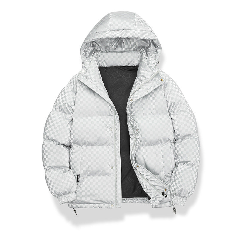 Men's high-gloss quilted thermal jacket with hood & checkered structure Mune Fashion
