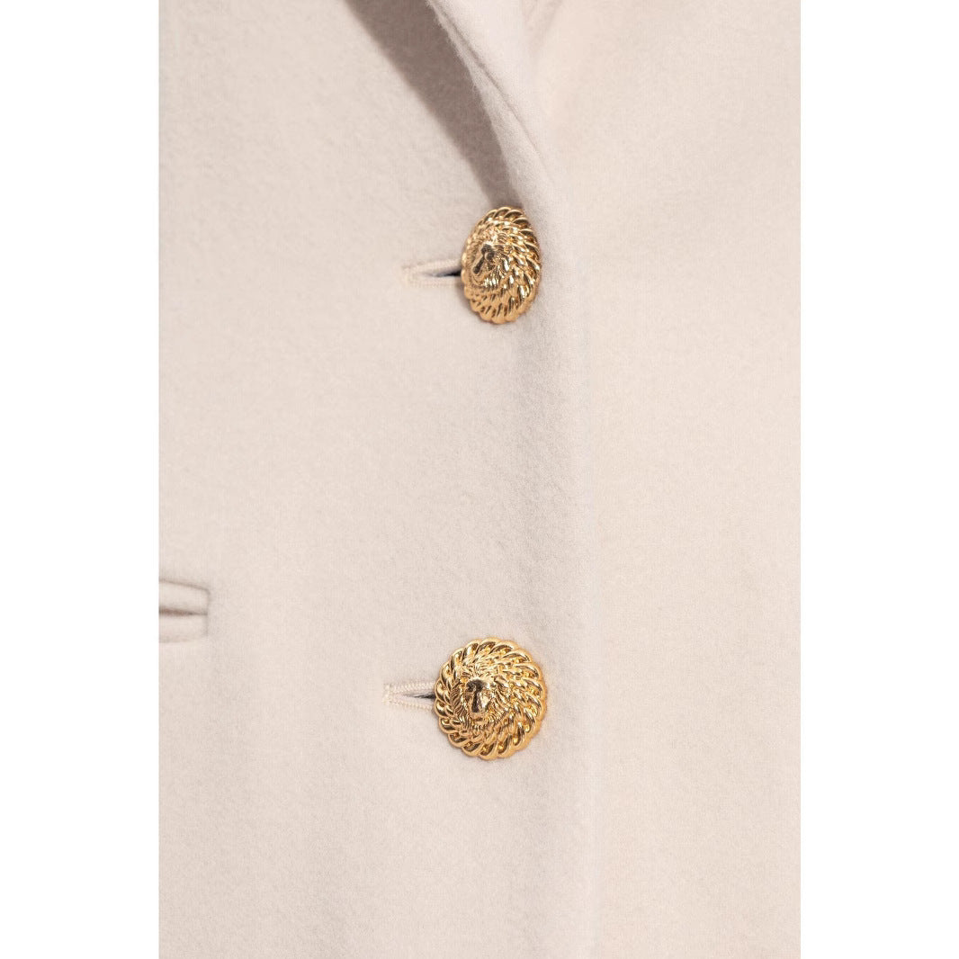 Women’s long-cut wool coat with tailored fit and golden buttons Mune Fashion