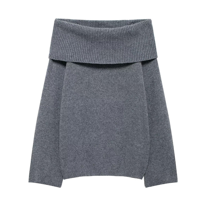 Women's Chunky Knit Oversized Sweater with Wide Fold-Over Collar Mune Fashion