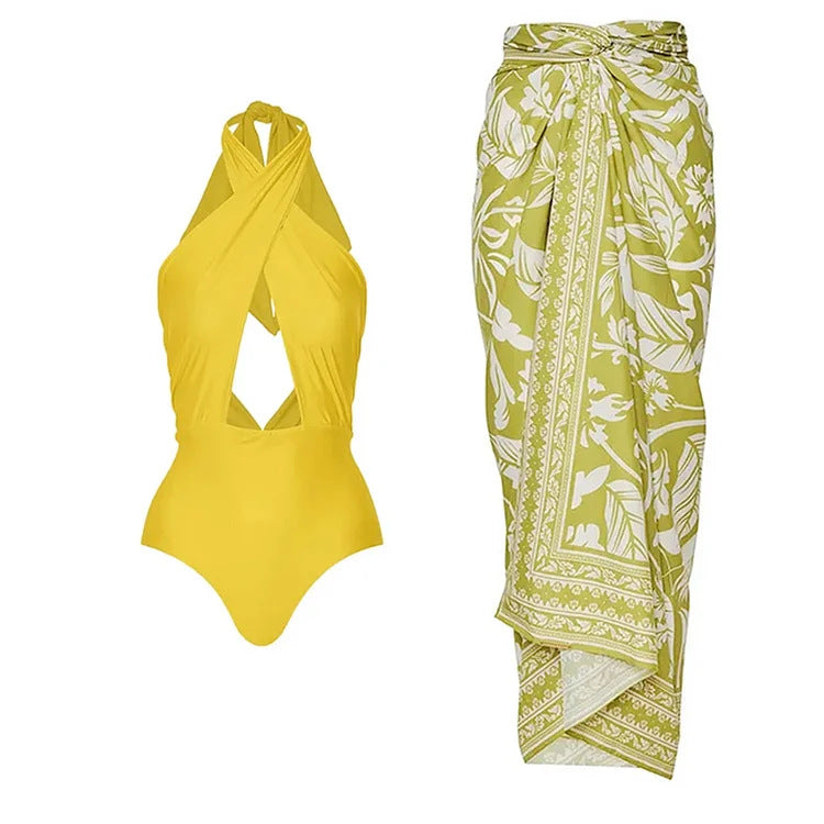 Women's One-Piece Swimsuit with Asymmetrical Wrap Design and Exciting Cut-Out Mune Fashion