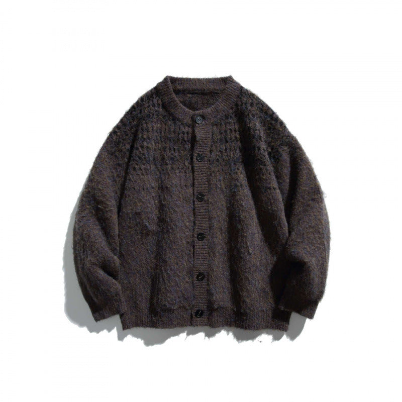 Unisex Chunky Knit Oversized Button-Down Cardigan made of Mohair Mix with Round Neck Mune Fashion
