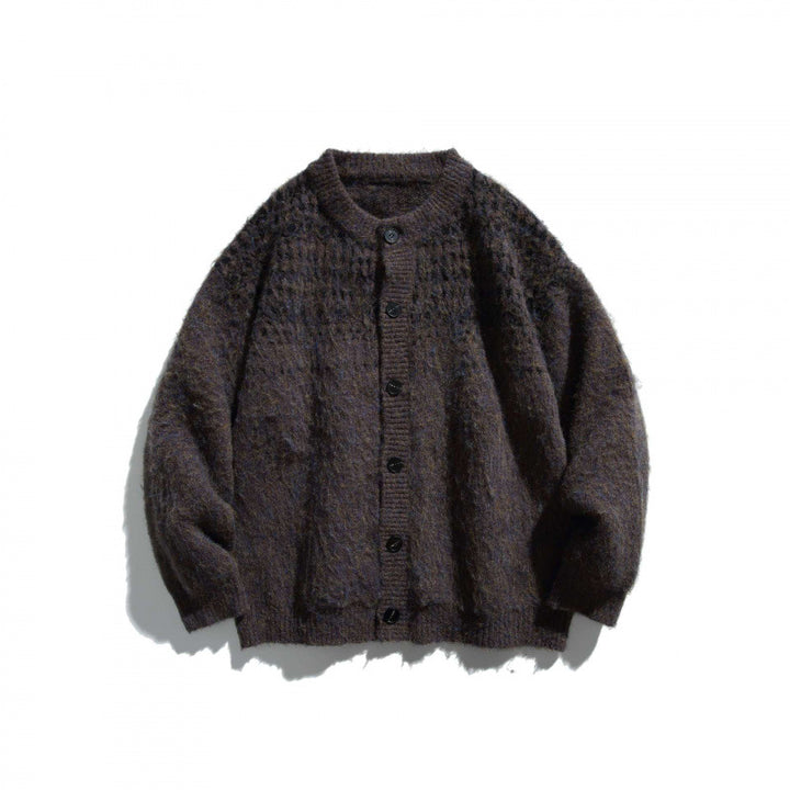 Unisex Chunky Knit Oversized Button-Down Cardigan made of Mohair Mix with Round Neck Mune Fashion