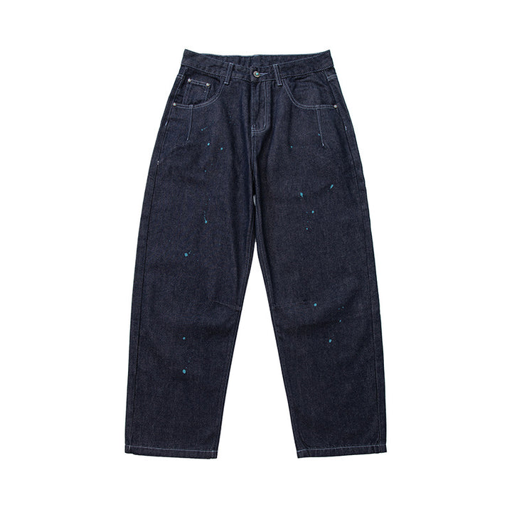 Men's Relaxed-Tapered Denim Pants with Color Splash Detail and High Waist Mune Fashion