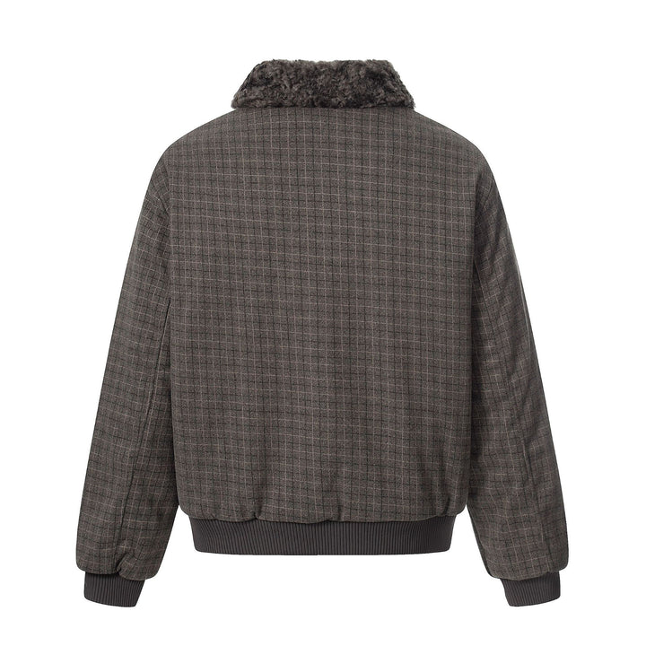 Men's Short Boxy Blouson in Wool Blend with Teddy Collar and Check Quilting Mune Fashion