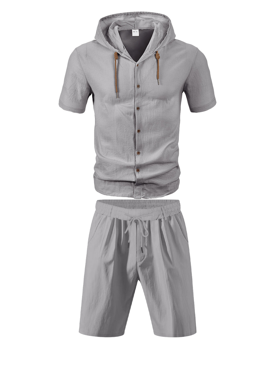 Men's lightweight summer hoodie in linen look with continuous button placket and drawstring Mune Fashion