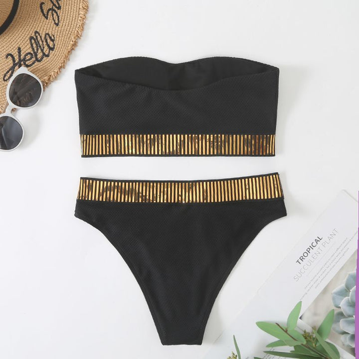 Women's bandeau bikini set with elegant ribbed structure and shiny details Mune Fashion
